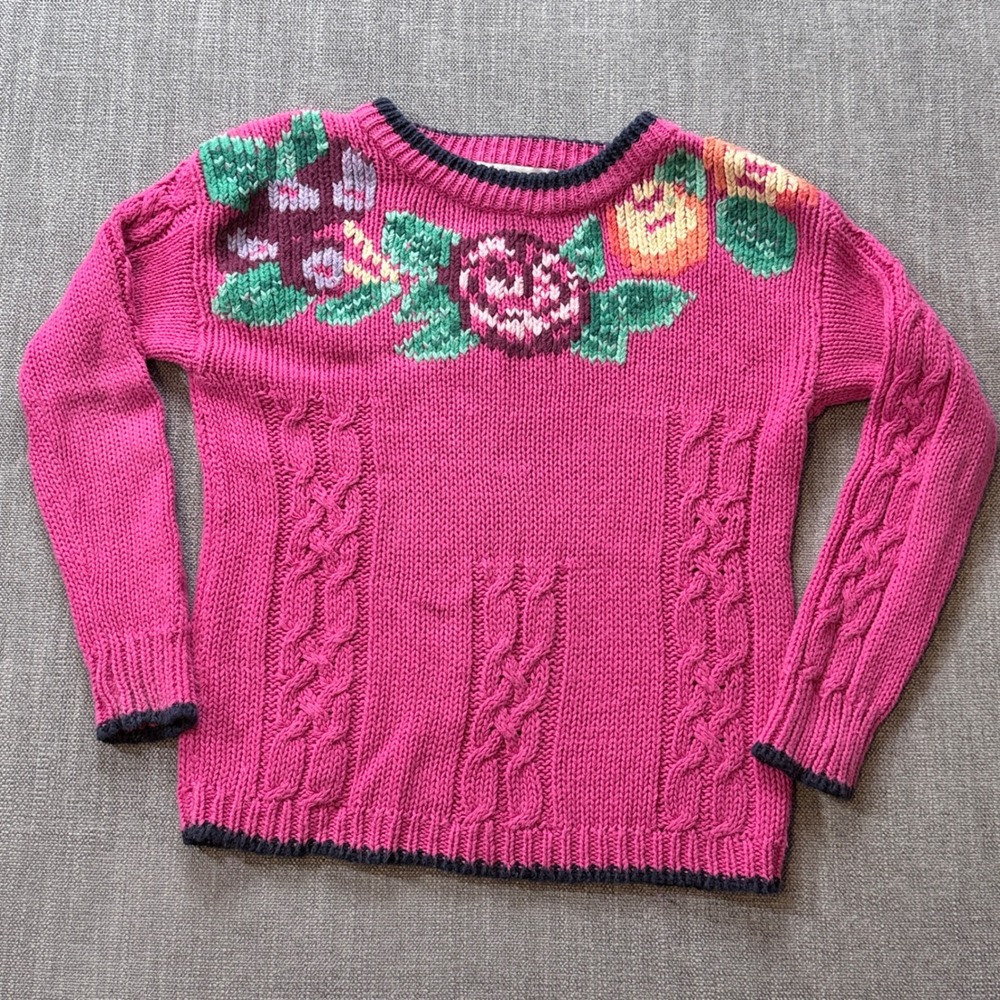 The‎ Eagles Eye Kids Large Pink Floral Cable Knit Sweater Vintage 1991